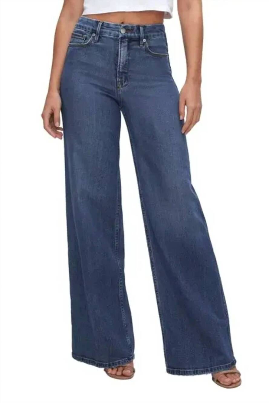 NEW GOOD AMERICAN good skate high waist wide leg jeans in blue 383